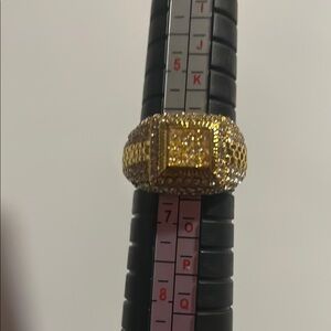 Men's‎ gold-plated sterling silver square-top "iced out" ring size 6